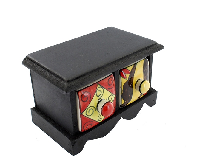 Armário Mini com 2 Gavetas de Cerâmica Pintada AR0126