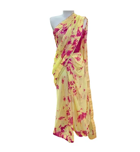 Saree Poliéster Bordado com Miçangas