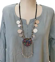 Colar Boho Pingente e Moedas