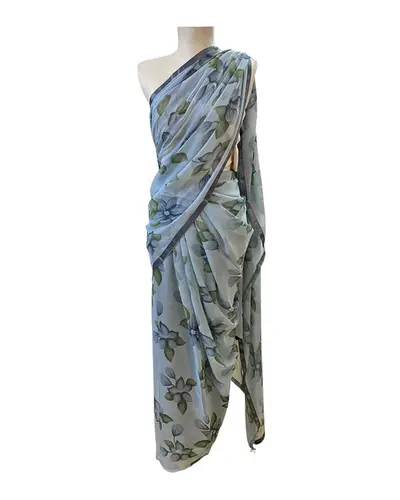Sarees  Cinza Azulados em  Chiffon