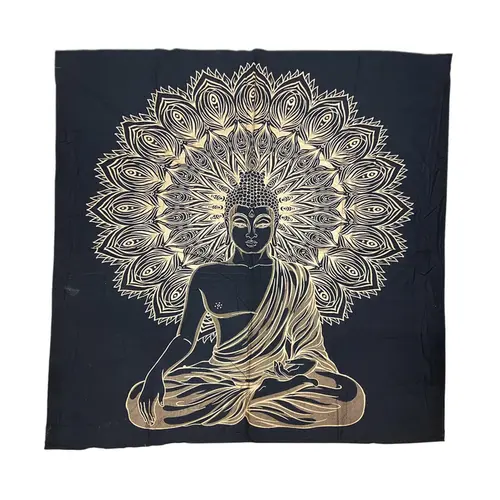 Painel Colcha Algodão Preto Silk Dourado