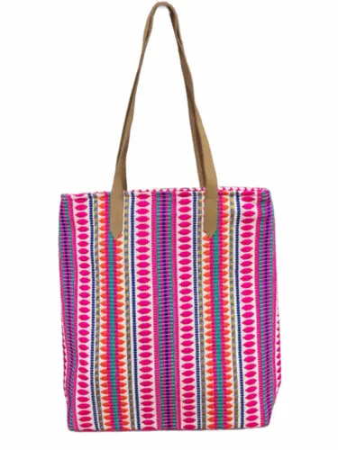 Bolsa Tecido Bordado Alça Couro