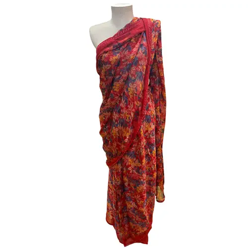 Saree Chiffon Estampas Variadas em Tons de Vermelho