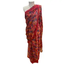 Saree Chiffon Estampas Variadas em Tons de Vermelho