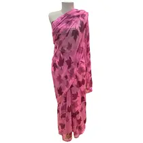 Saree Chiffon Em Tons Cor de Rosa