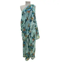Saree Chiffon Em Tons de Azul Tiffany