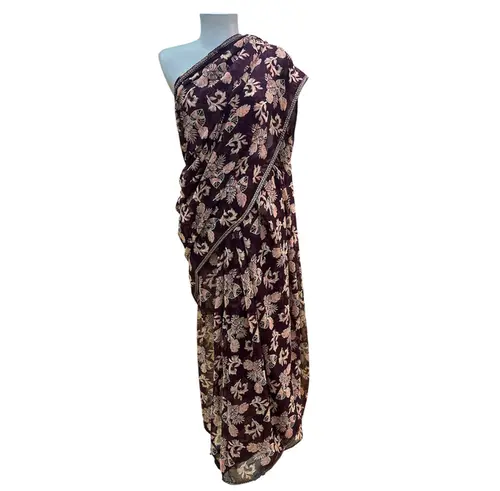 Saree Chiffon Em Tons de Vinho