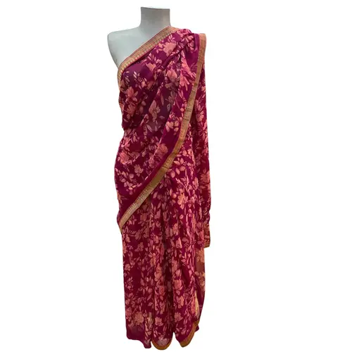 Saree de Poliéster Rosa Pink